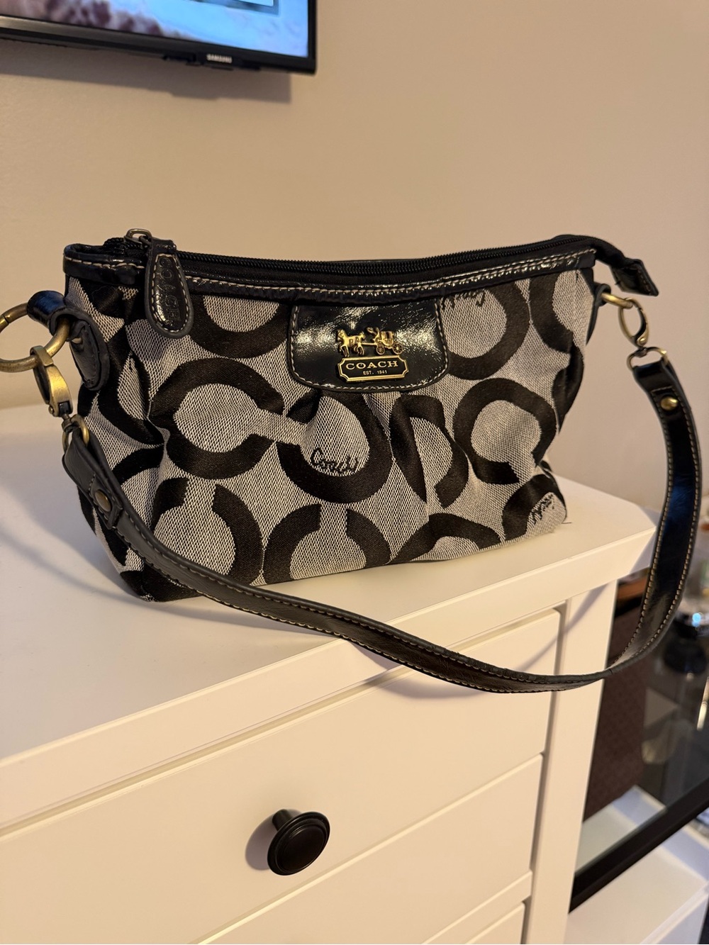 Coach Black and Gray Signature Wristlet Crossbody